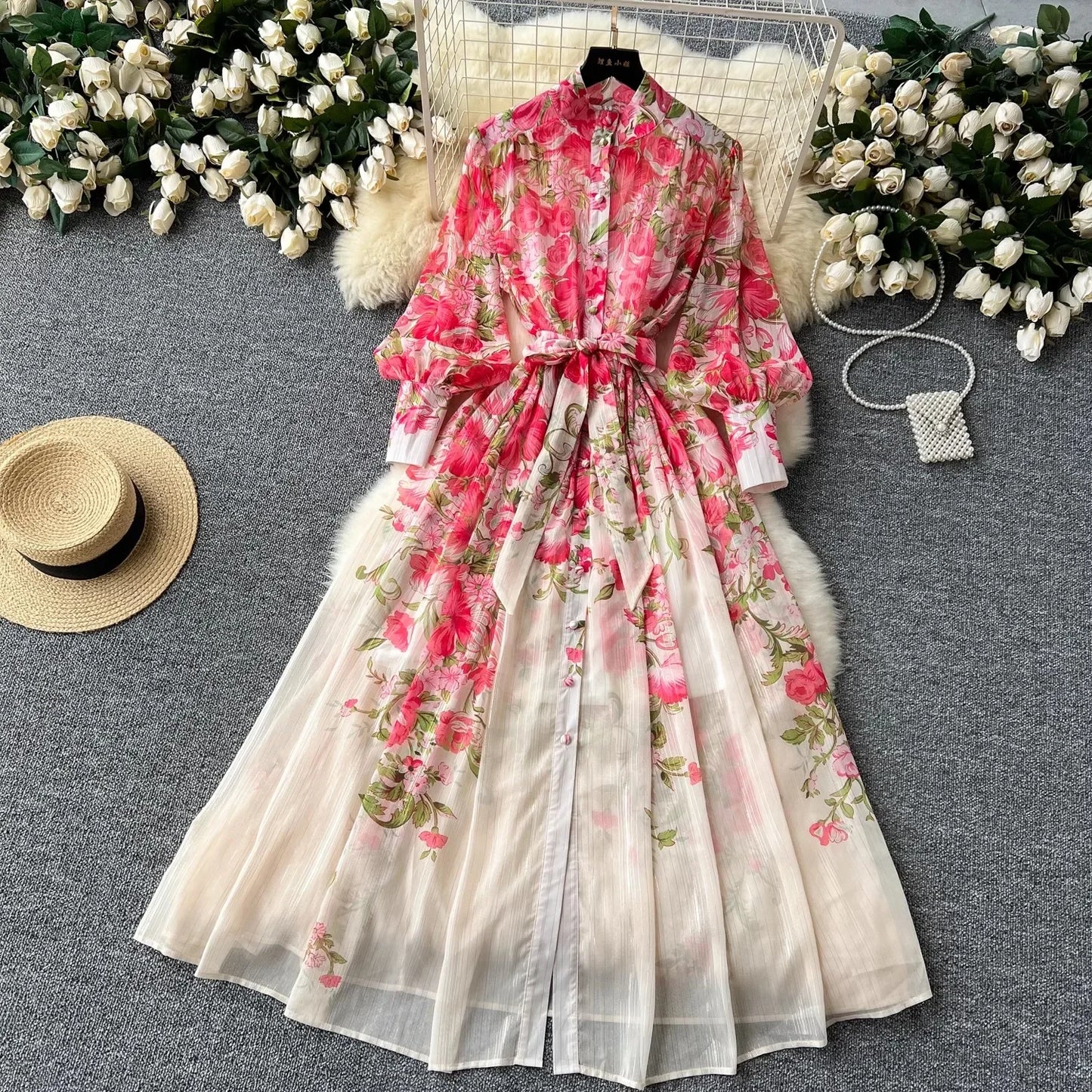 Silk Chiffon Floral A-Line Dress
