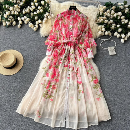 Silk Chiffon Floral A-Line Dress