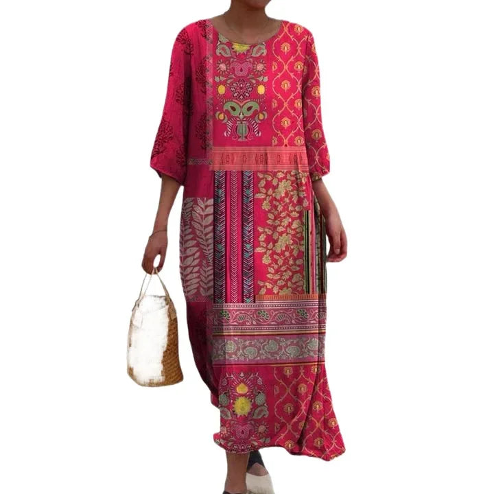 Vintage Floral V-Neck Midi Dress