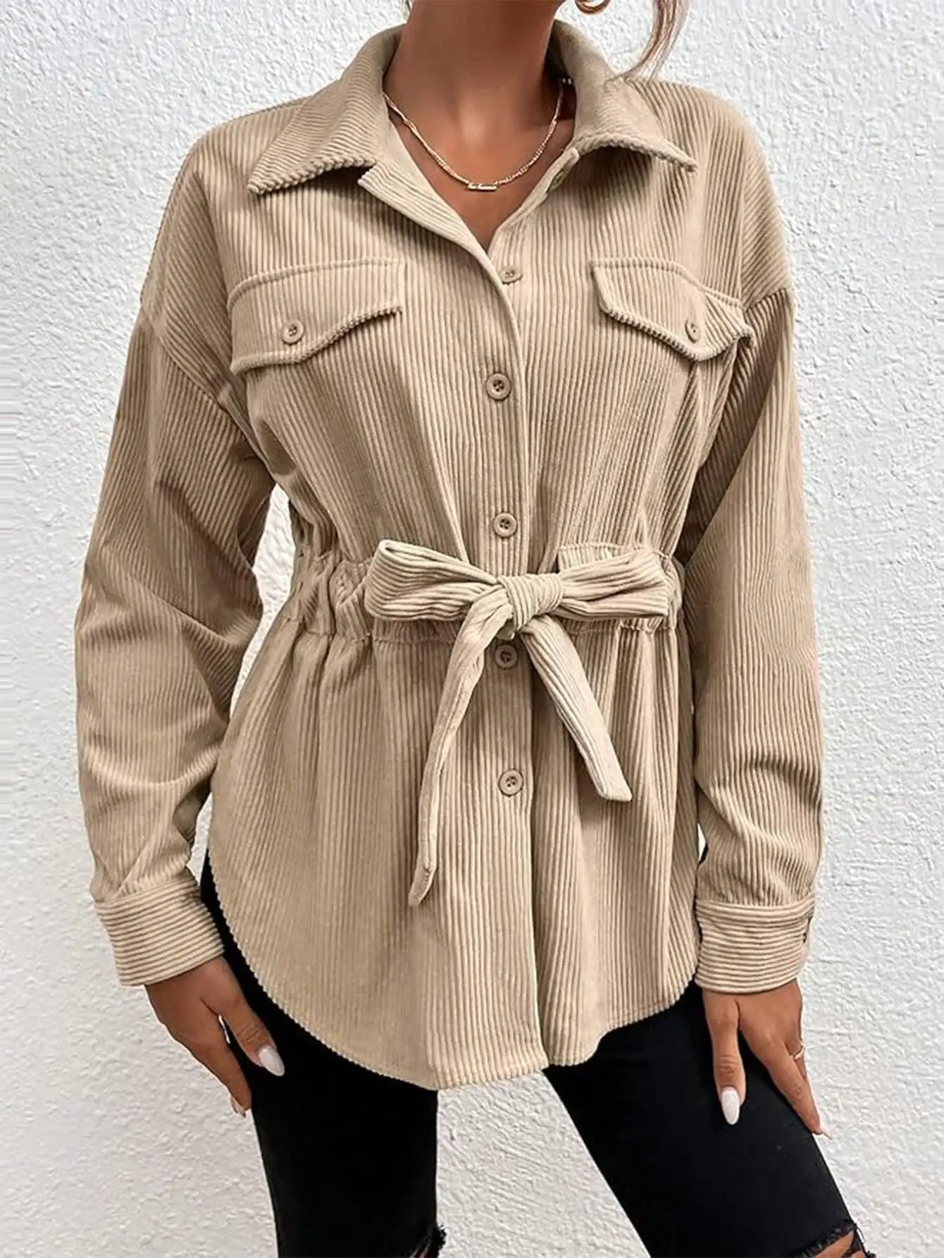Long Sleeve Belted Coat