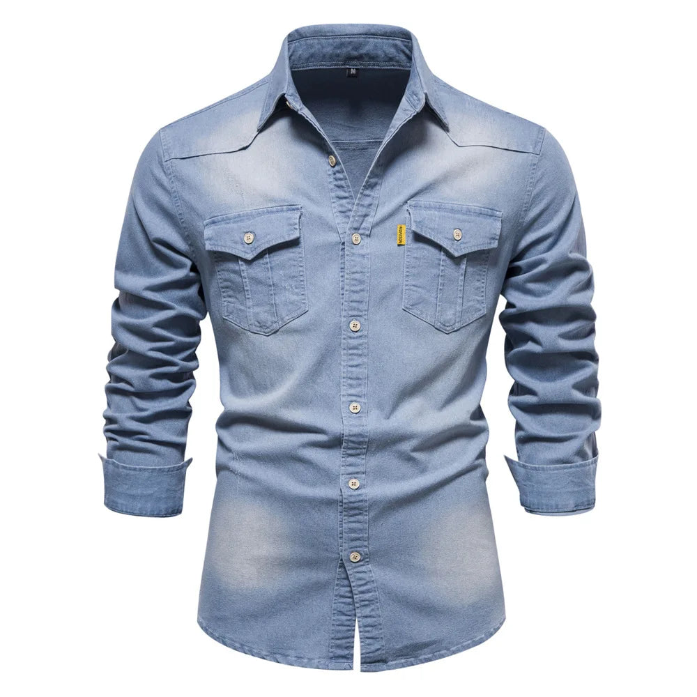 Elastic Cotton Slim Fit Denim Shirt