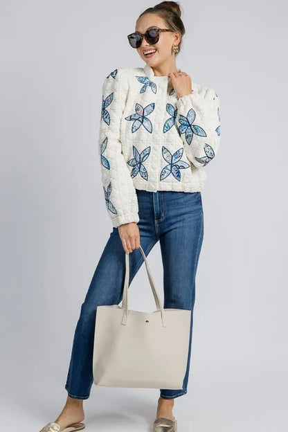 BloomNest Quilted Bomber Jacket