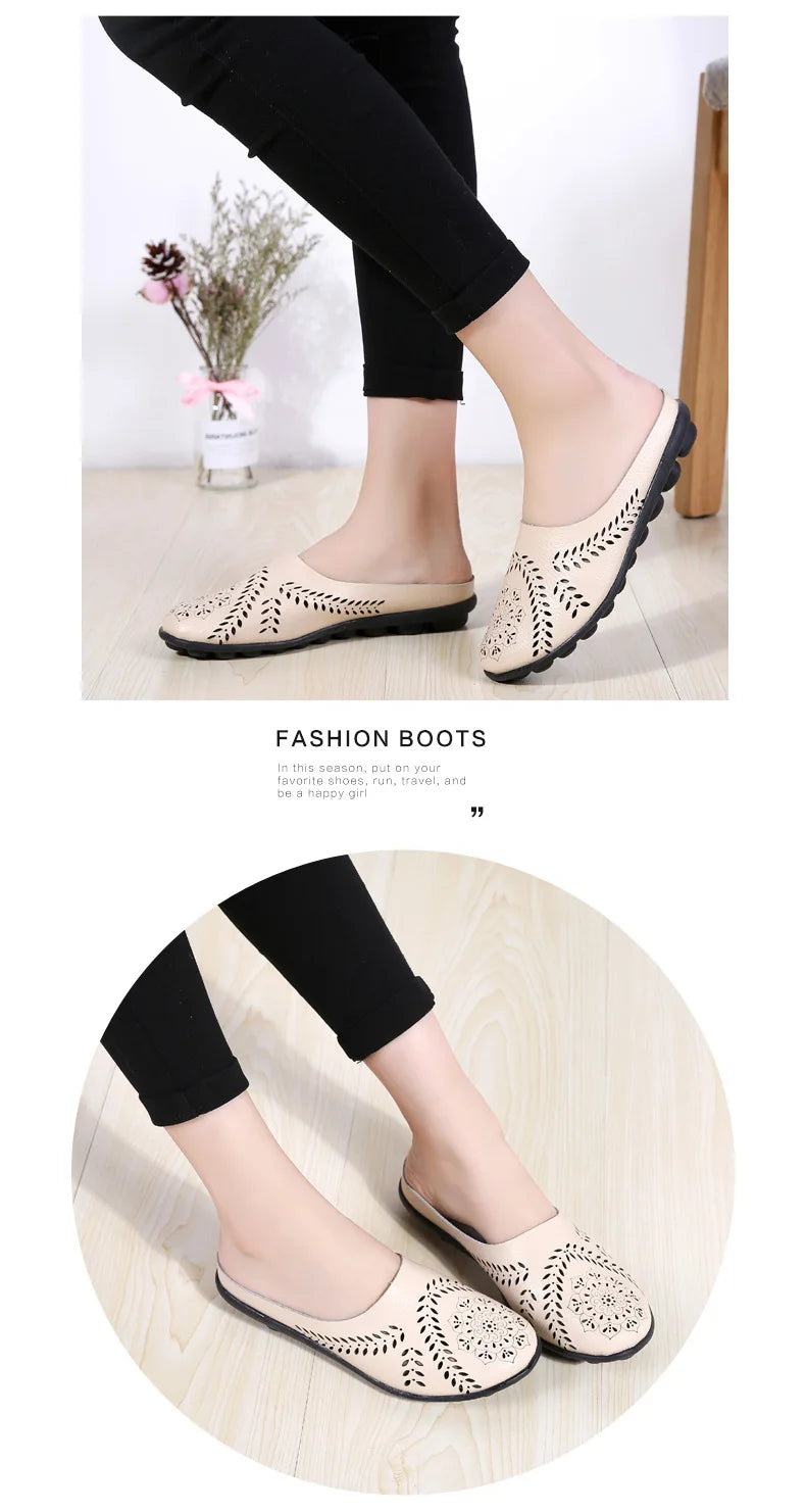 Breezy Chic Leather Slip-On Mules