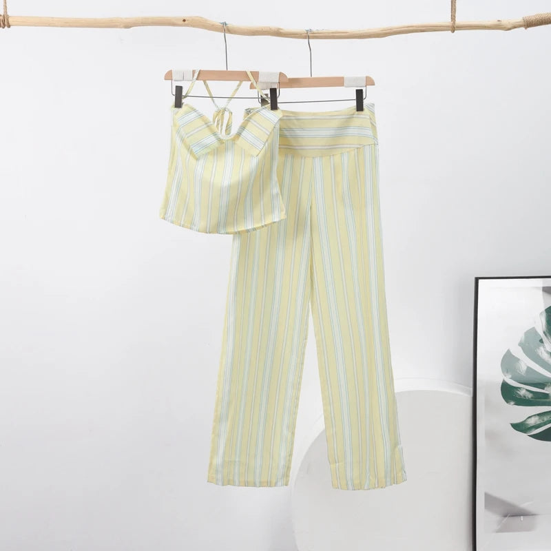 Striped Halter Lace-Up Beach Set