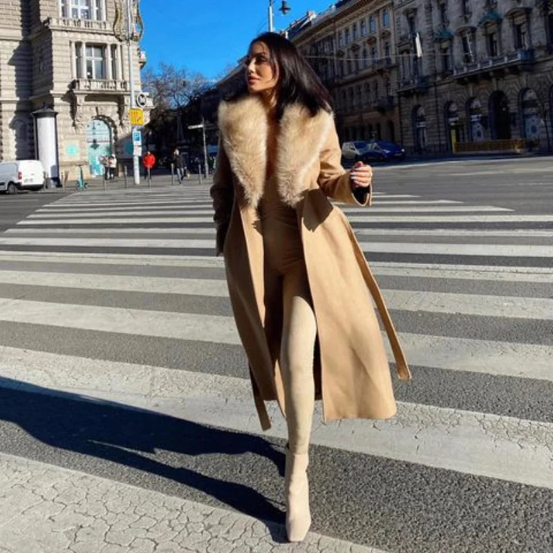 Fur Lapel Wool Overcoat