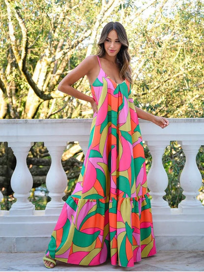 Euro Chic Backless V-Neck Maxi Dress