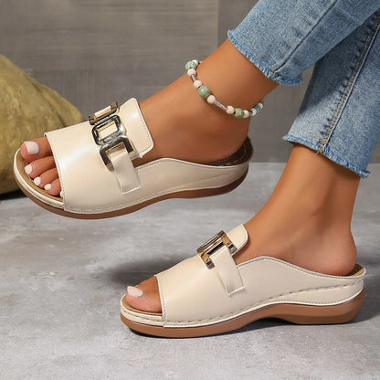 Summer Stride Chunky Wedge One-Shoulder Slippers