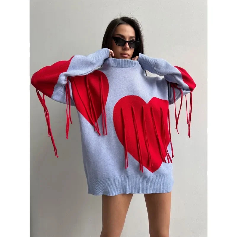 Playful Heart Tassel Sweater