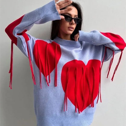 Playful Heart Tassel Sweater