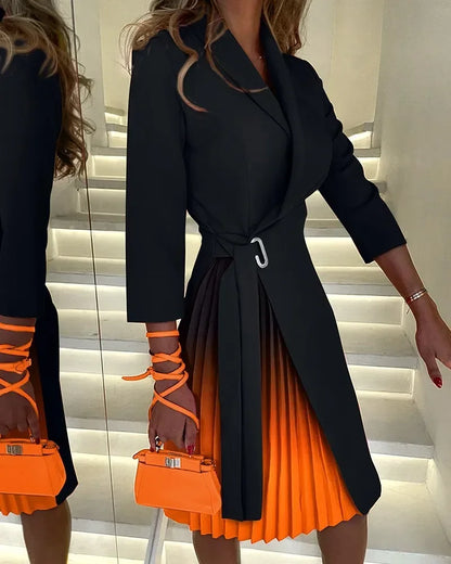 Elegant Belted Blazer Midi Dress