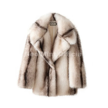Women’s Luxury Yellow Striped Faux Fur Coat
