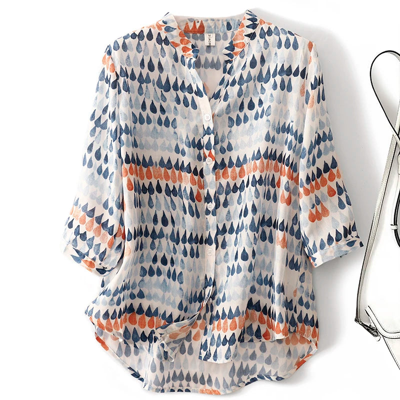 Vintage Chiffon Print Button Blouse