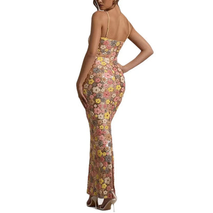 Starlit Bloom Sequin Maxi Dress