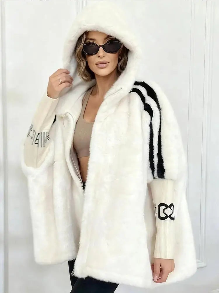 Women’s Knitted Patchwork Faux Fur Short Coat