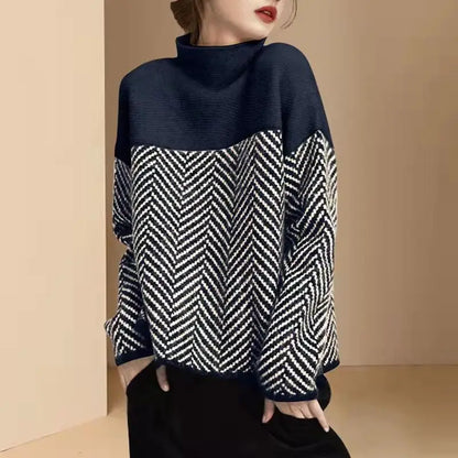 Cozy Hue Contrast Turtleneck Sweater