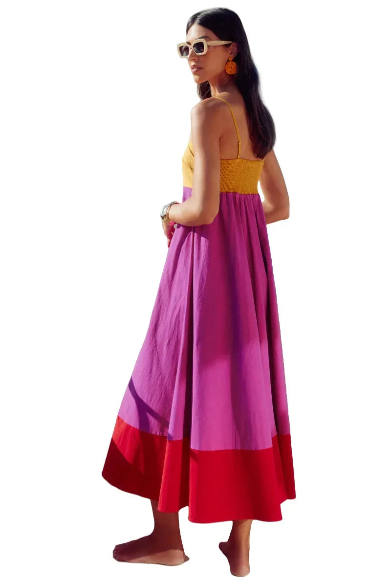 Seaside Glow Colorblock Suspender Dress