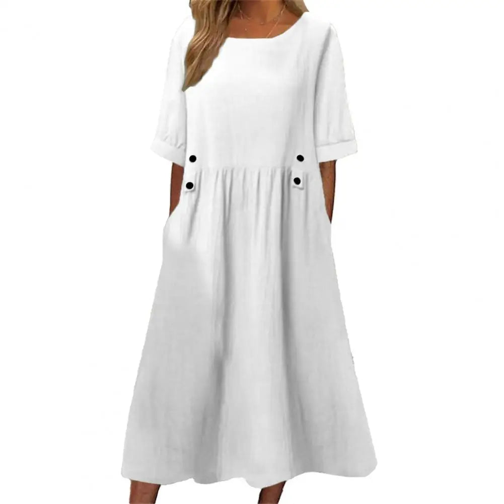 Elegant Cotton Linen Casual Dress