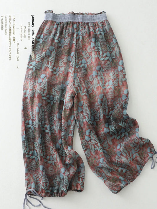 Cotton Linen Printed Slim Fit Pantss