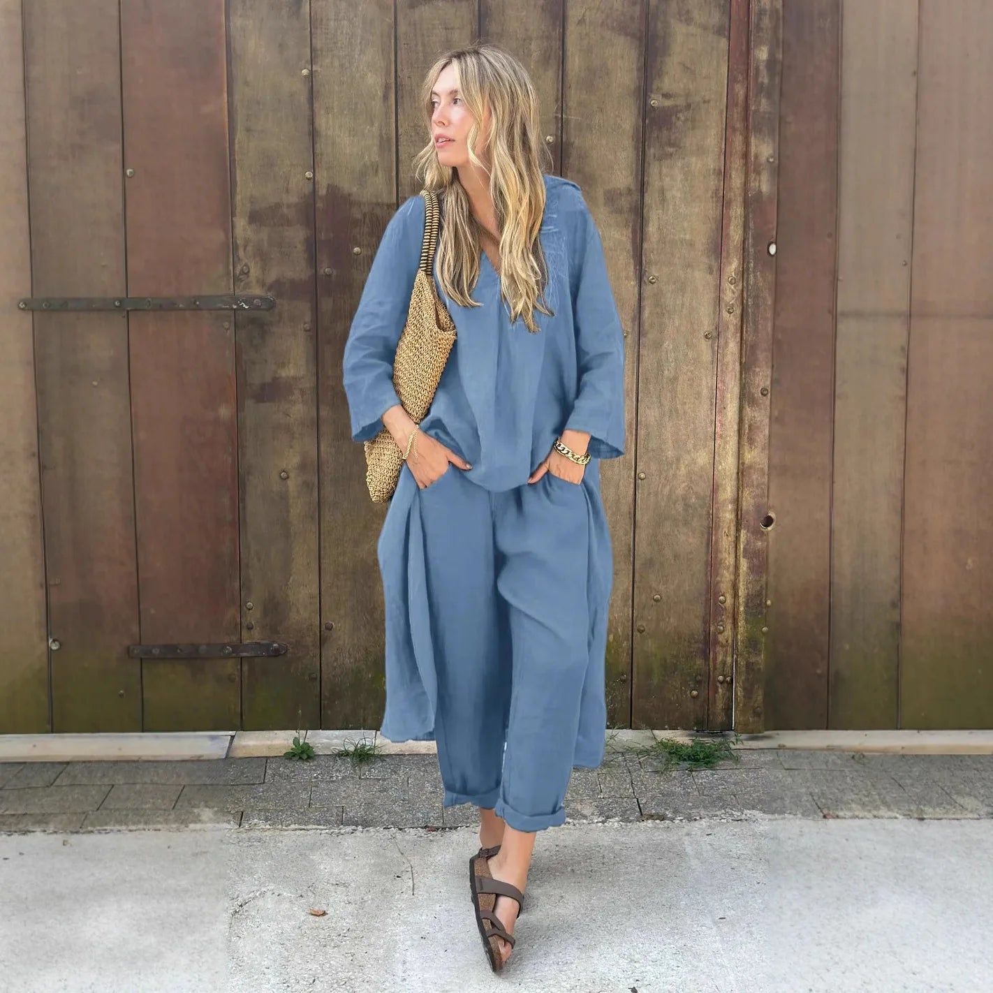 Modern Grace V-Neck Pants Set