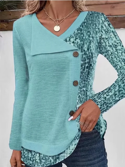 Vibe Stripe V-Neck Button Tee