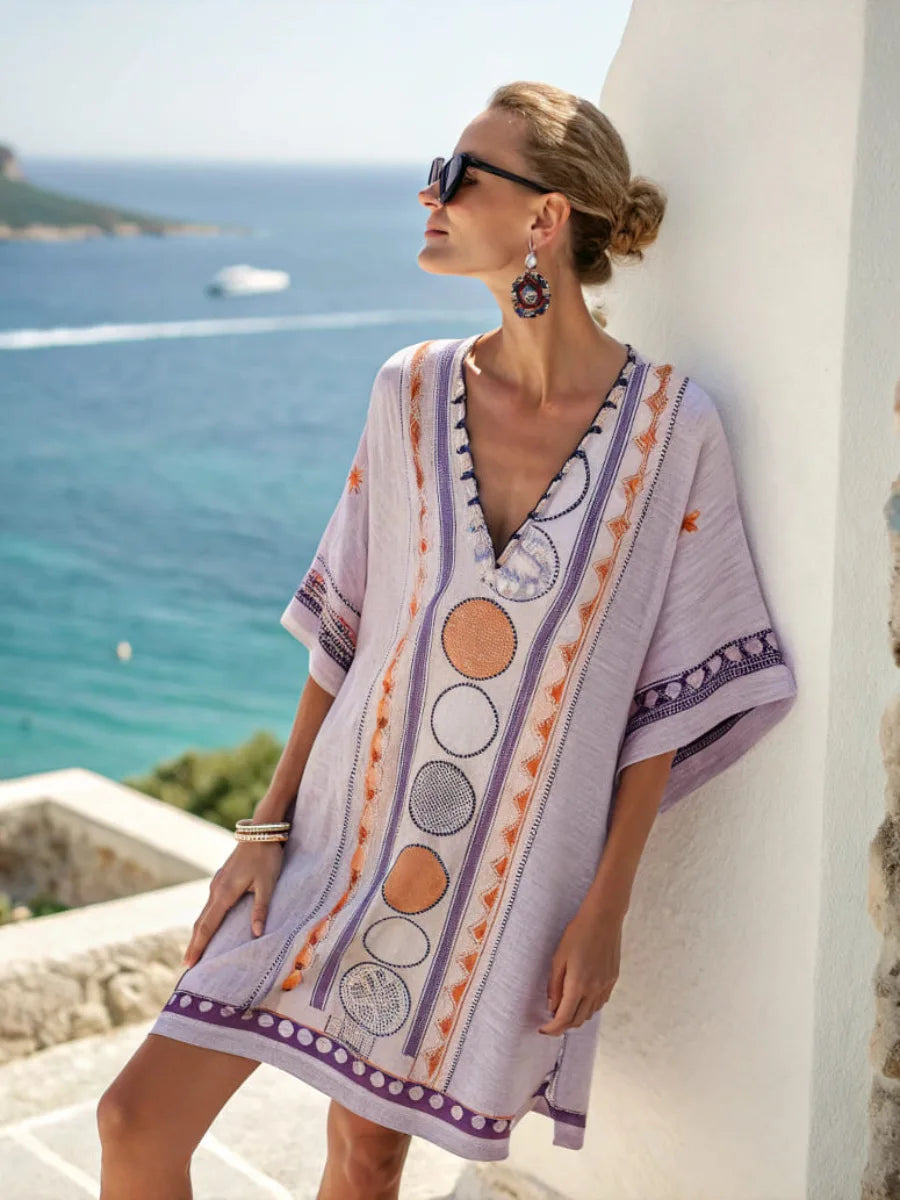 Coastal Bloom V-Neck Holiday Dress