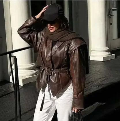 Lace-Up Faux Leather Jacket