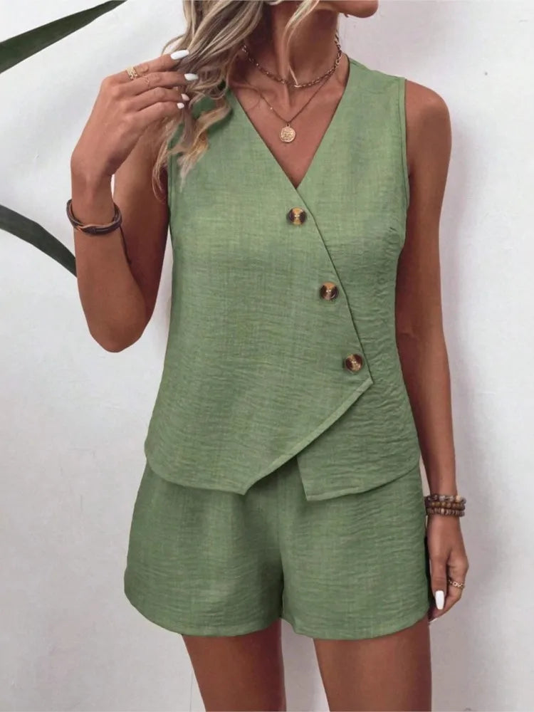 Breeze Charm V-Neck Shorts Set