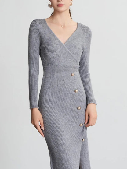 VeltriKnit V-Neck Maxi Sweater Dress