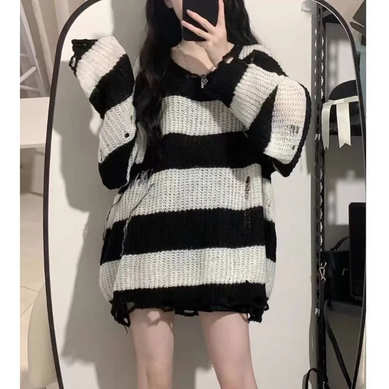 Black & Pink Striped Knitted Sweater