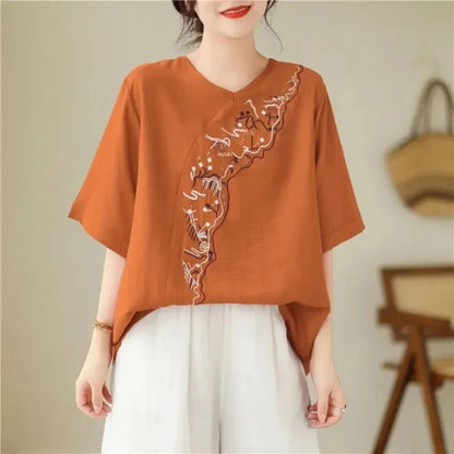 Lotus Whisper Embroidered Tea Blouse