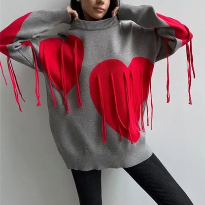 Playful Heart Tassel Sweater