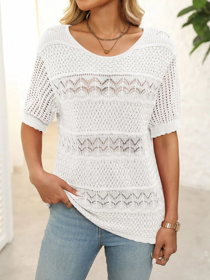 Knitted Hollow Floral Sleeve Top