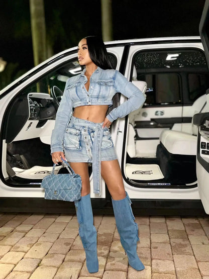Indigo Muse Denim Mini Skirt Set