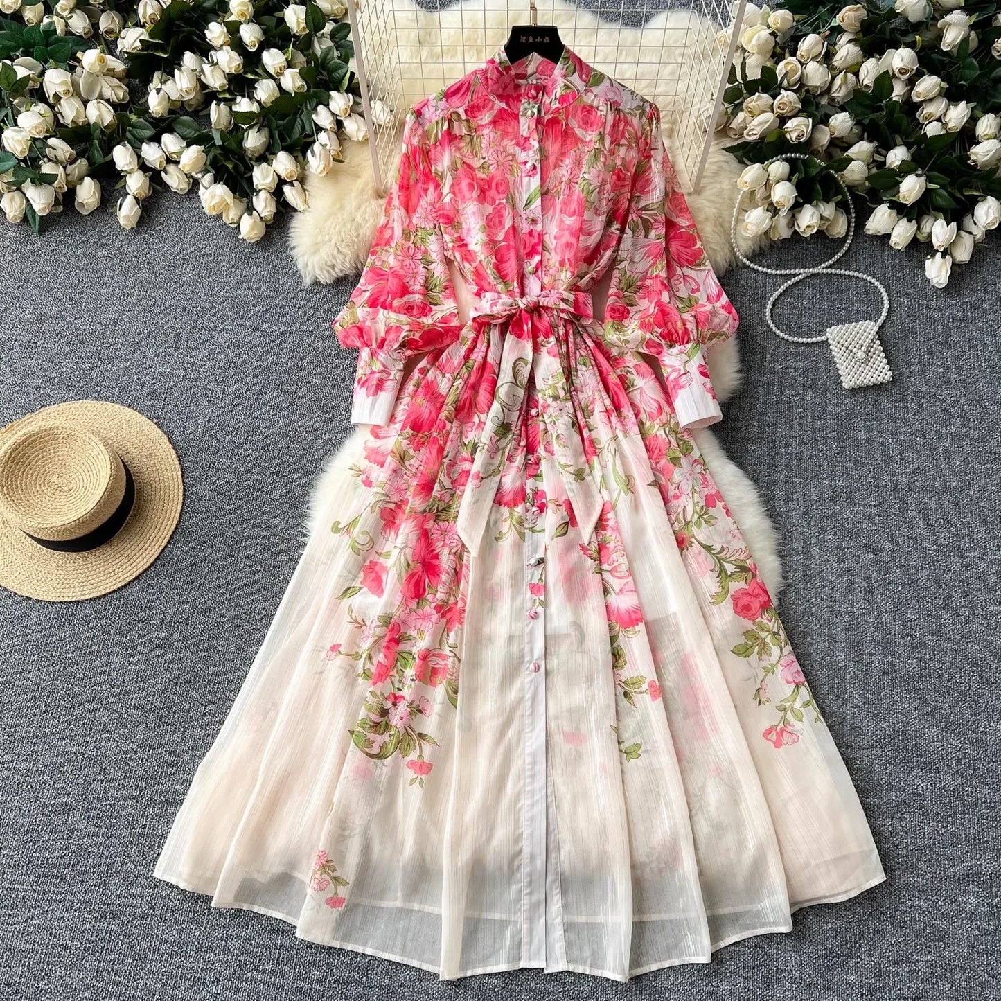 Silk Chiffon Floral A-Line Dress