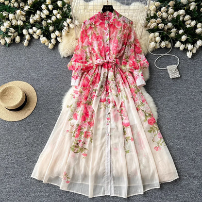 Silk Chiffon Floral A-Line Dress