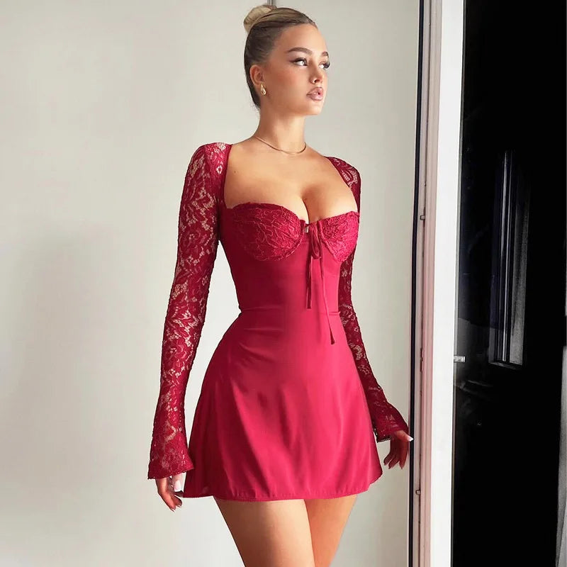 Lace Glam Patchwork A-Line Mini Dres