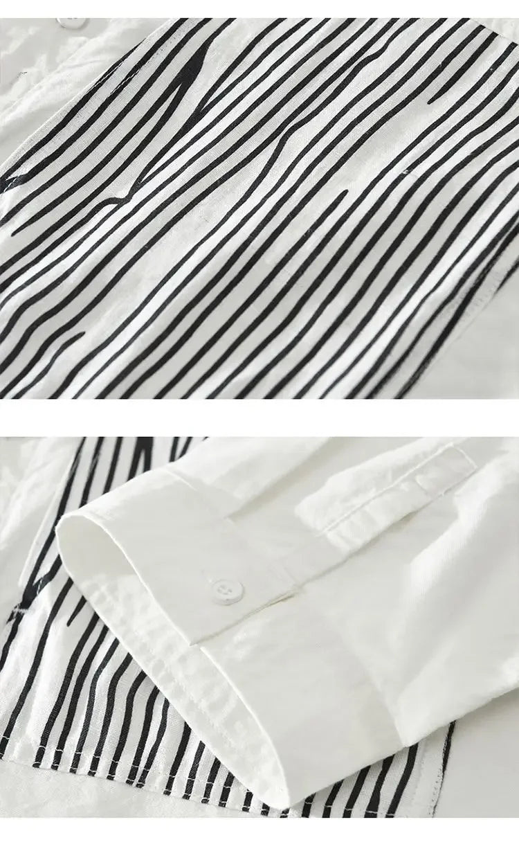 Striped Spliced 7-Sleeve Casual Shirt