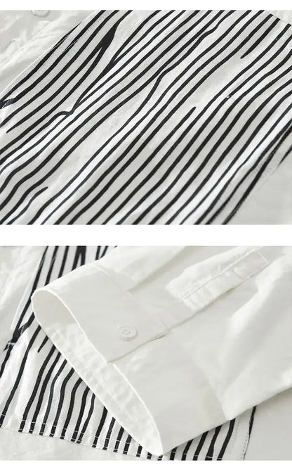 Striped Spliced 7-Sleeve Casual Shirt