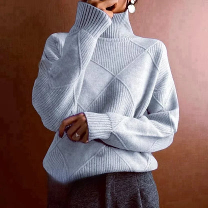 High Collar Sweater  Pure Color Diamond