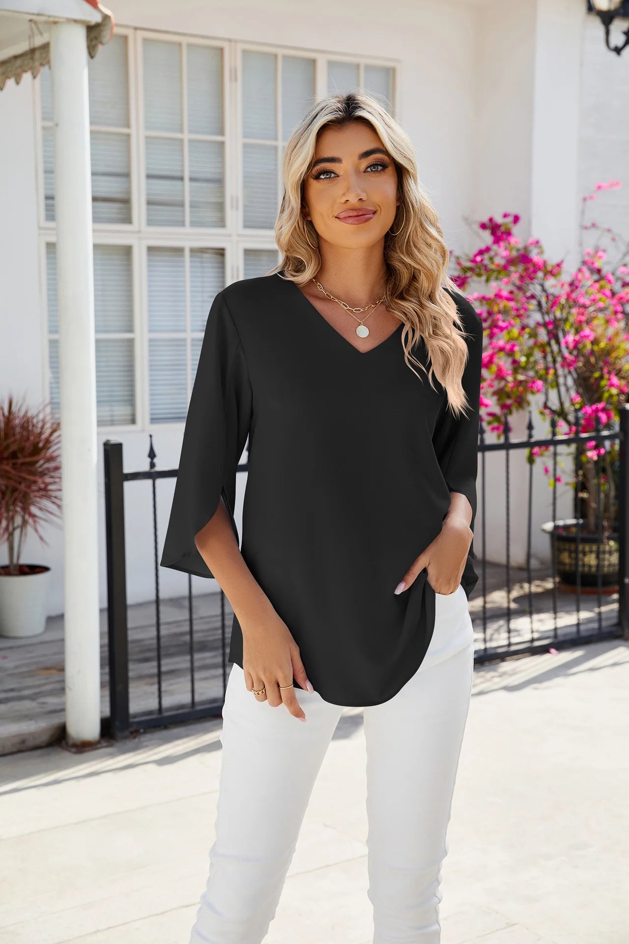 Elegant V-Neck Chiffon Blouse