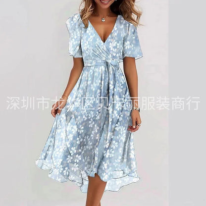 Printed V-Neck Knee Dress