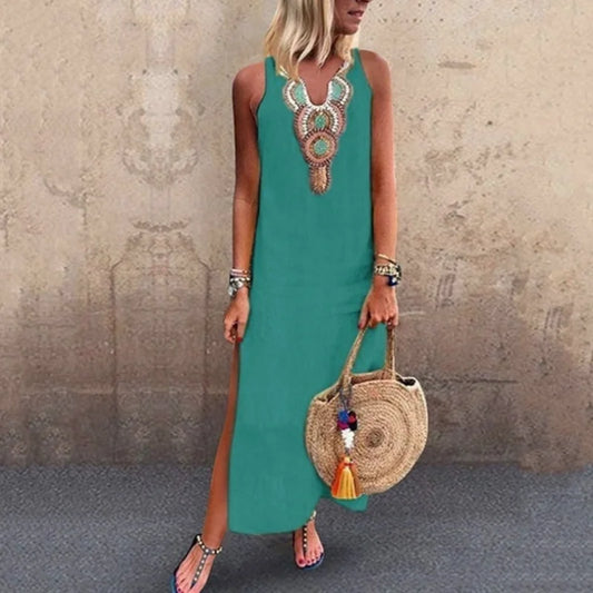 Cotton Slit Hem Boho Dress