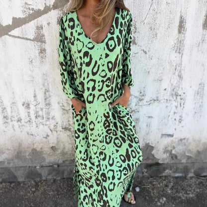 Retro Leopard Print V-Neck Dress