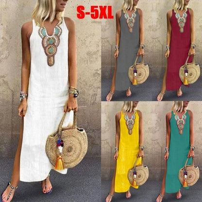 Cotton Slit Hem Boho Dress