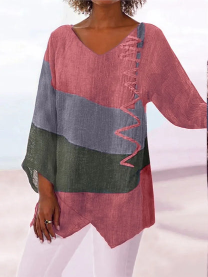 Chic Patchwork V-Neck Tee