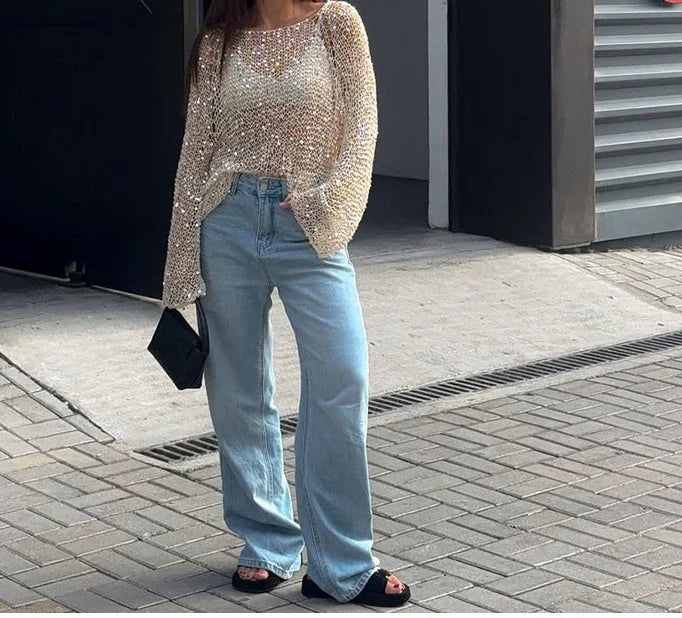 Lace-Up Flared Sleeve Pullover