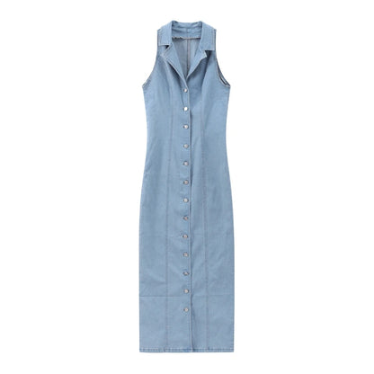 Urban Edge Denim Slit Maxi Dress
