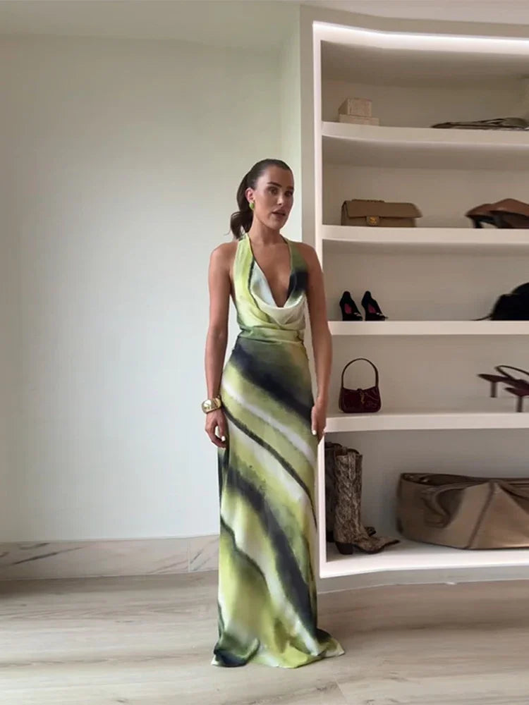 Chic Tie-Dye Backless Lace-Up Dress