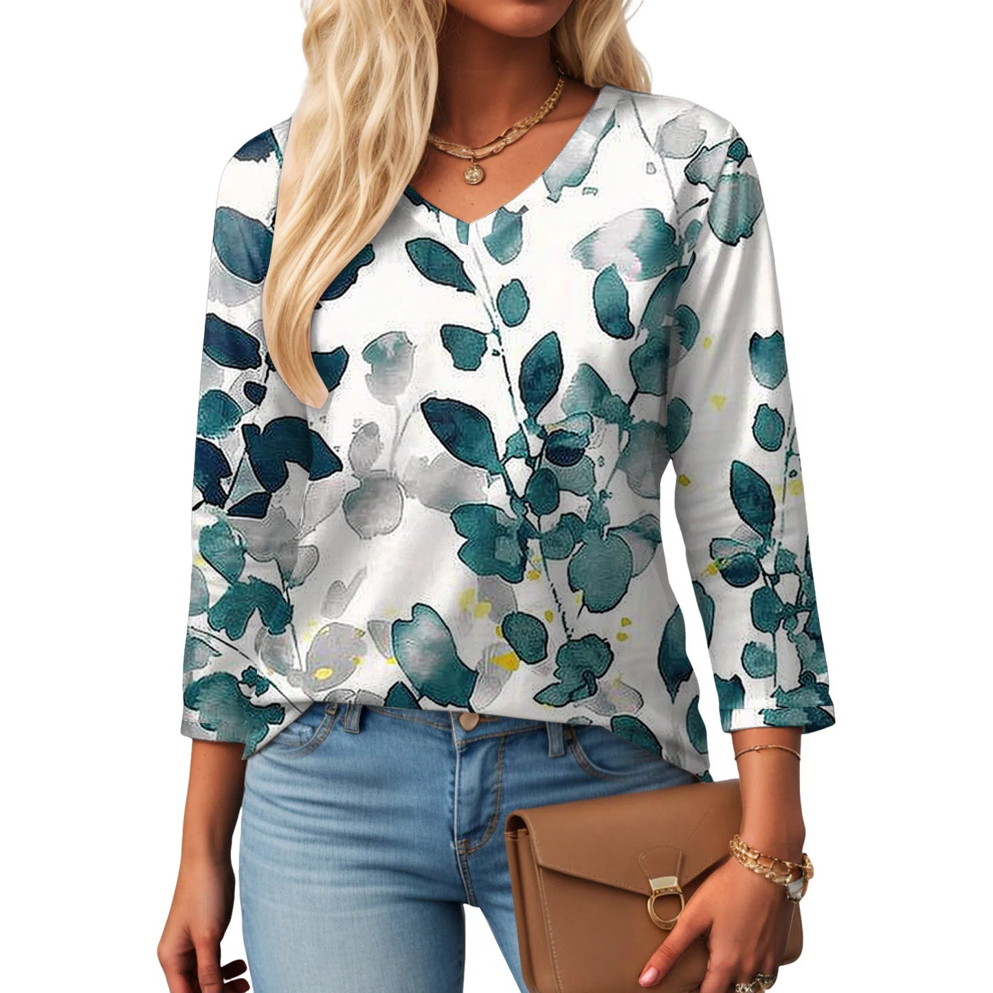 Casual V-Neck Floral Tee