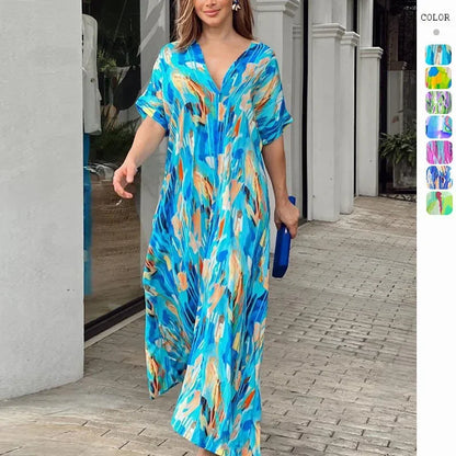 Vivid Bloom V-Neck Maxi Dress